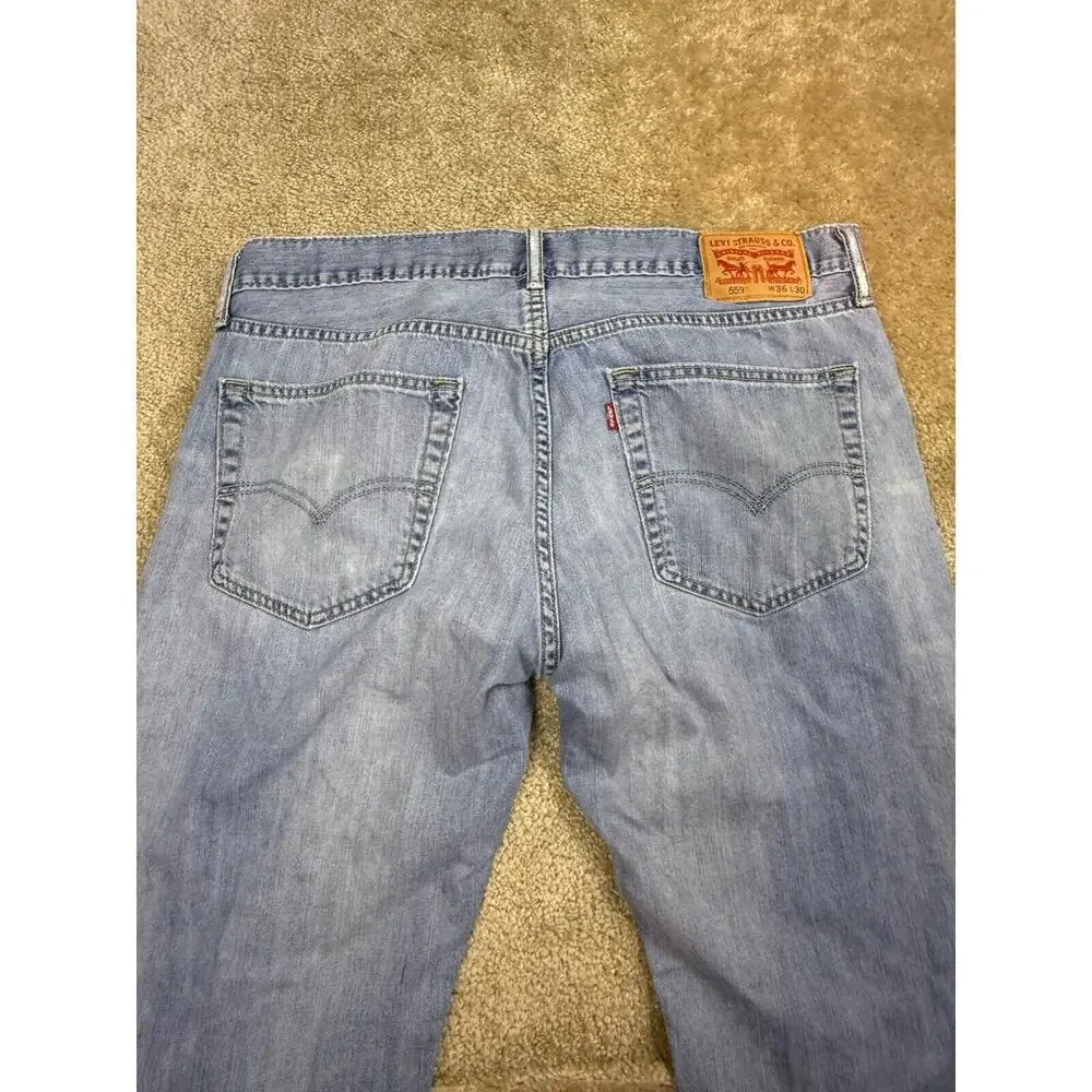 Levi's 559 Jeans Mens 36x30 Distressed Light Wash Denim Straight Leg 2016 A239